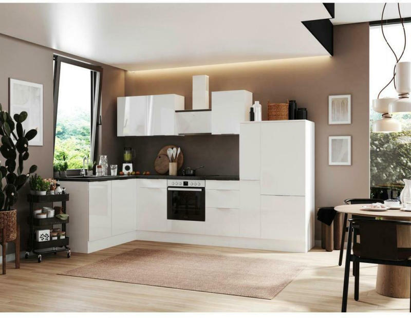 Einbauküche Eckküche Möbelix Elisabeth mit Geräten 175x280 cm Weiß/Granit Optik