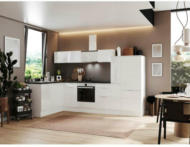 Einbauküche Eckküche Möbelix Elisabeth mit Geräten 175x310 cm Weiß/Granit Optik