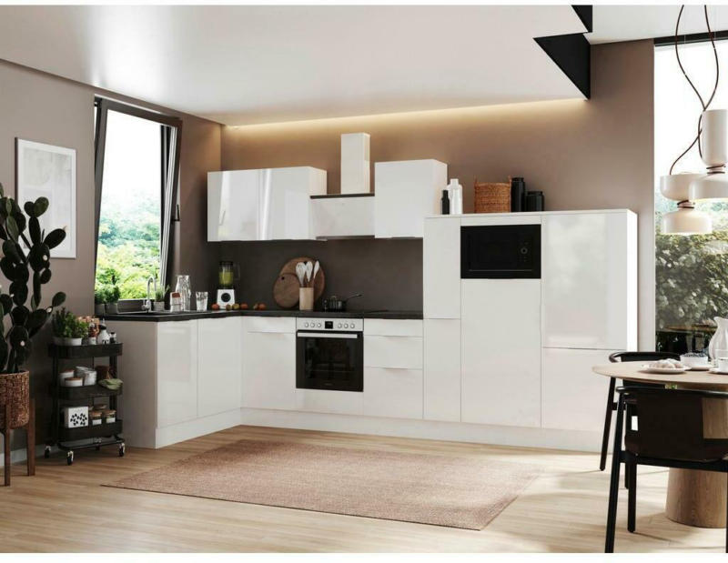 Einbauküche Eckküche Möbelix Elisabeth mit Geräten 175x370 cm Weiß/Granit Optik