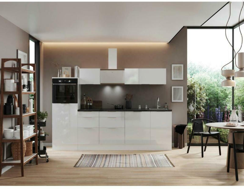 Küchenzeile mit Geräten B: 280 cm Weiß/Granit Optik