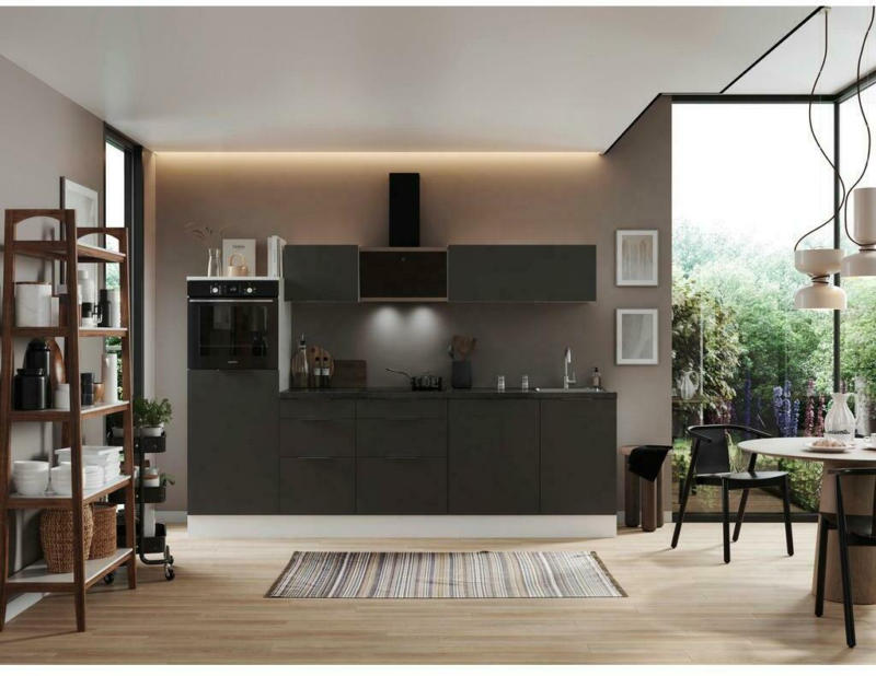 Küchenzeile mit Geräten B: 280 cm Grau/Weiß