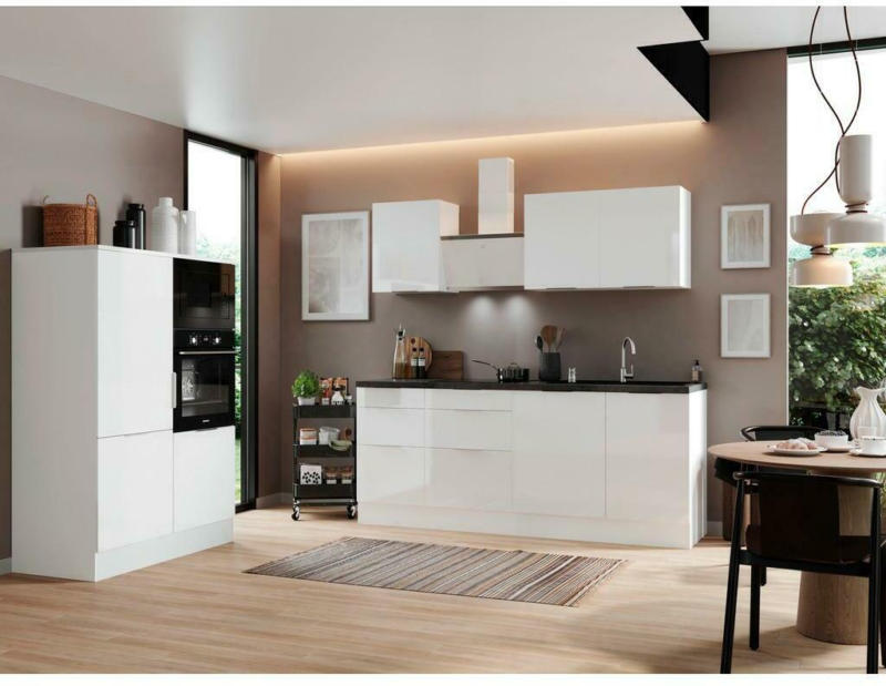 Küchenzeile mit Geräten B: 340 cm Weiß/Granit Optik