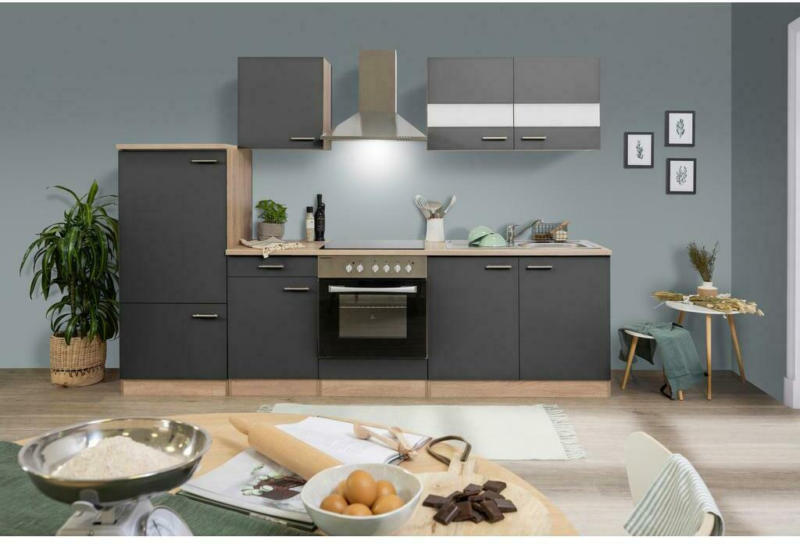 Küchenzeile ohne Geräte B: 270 cm Grau/Eiche Dekor