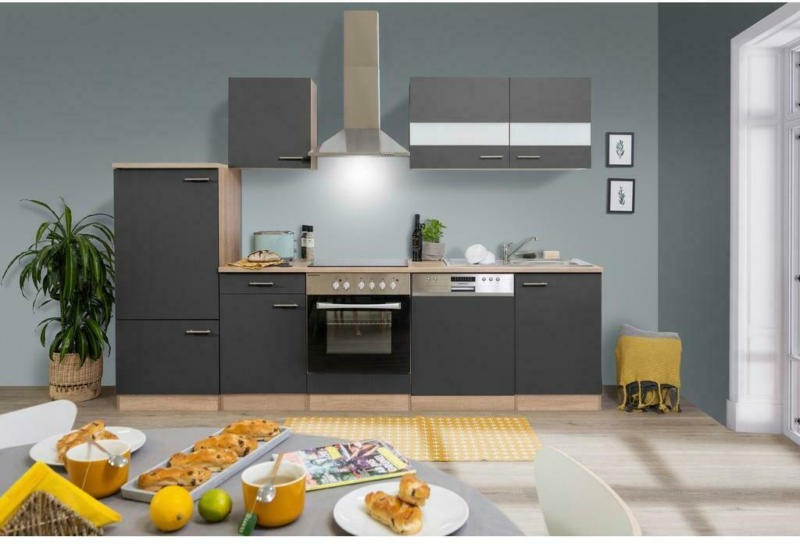 Küchenzeile ohne Geräte B: 280 cm Grau/Eiche Dekor