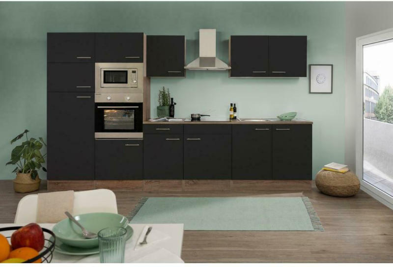 Küchenzeile ohne Geräte B: 330 cm Schwarz/Eiche Dekor