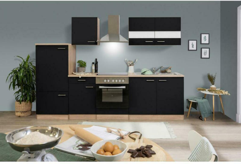 Küchenzeile ohne Geräte B: 270 cm Schwarz/Eiche Dekor