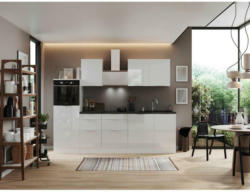 Küchenzeile mit Geräten B: 280 cm Weiß/Granit Optik