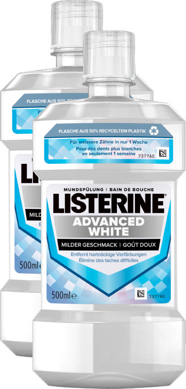 Listerine Mundspülung Advanced White , Advanced White, mild, 2 x 500 ml