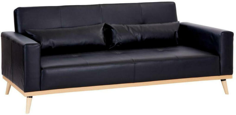 3-Sitzer-Sofa + Schlaffunktion Akita Schwarz, Lederlook
