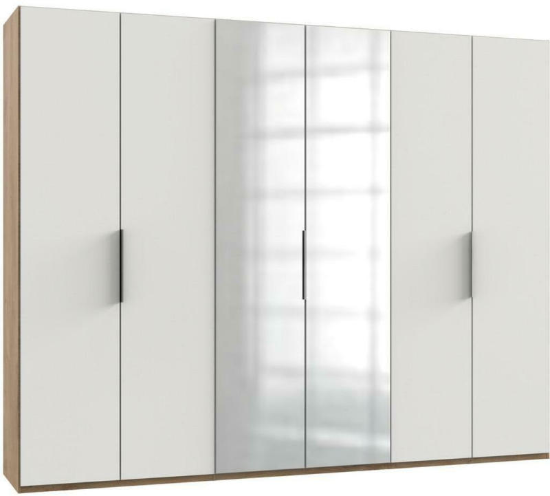 Drehtürenschrank B: 300 cm Level Weiß/Eichefarben Dekor