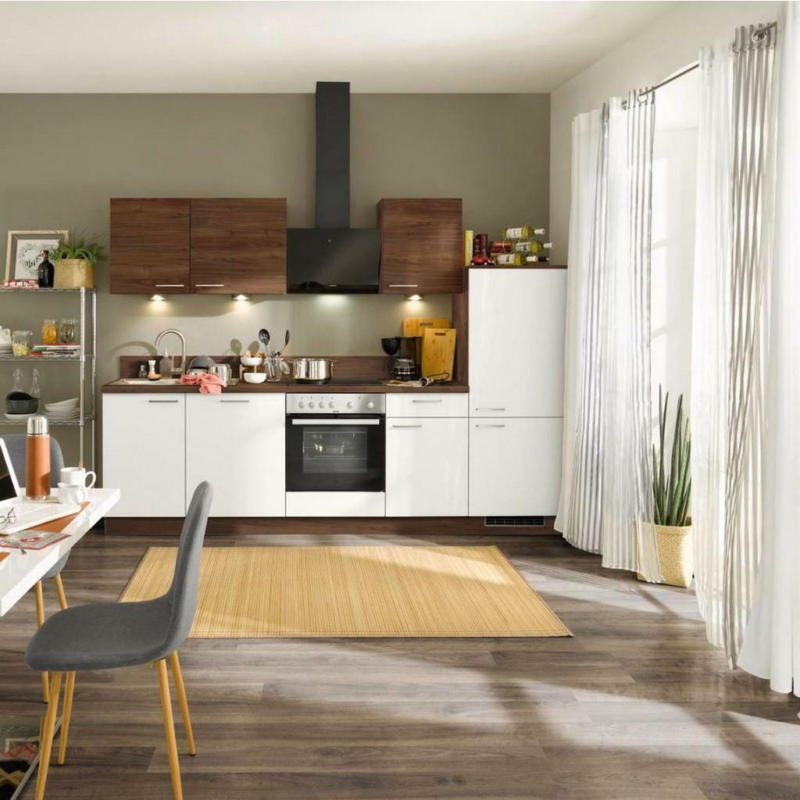 Einbauküche Küchenblock Möbelix Win/Plan B: 280 cm Nussbaumfarben/Weiß