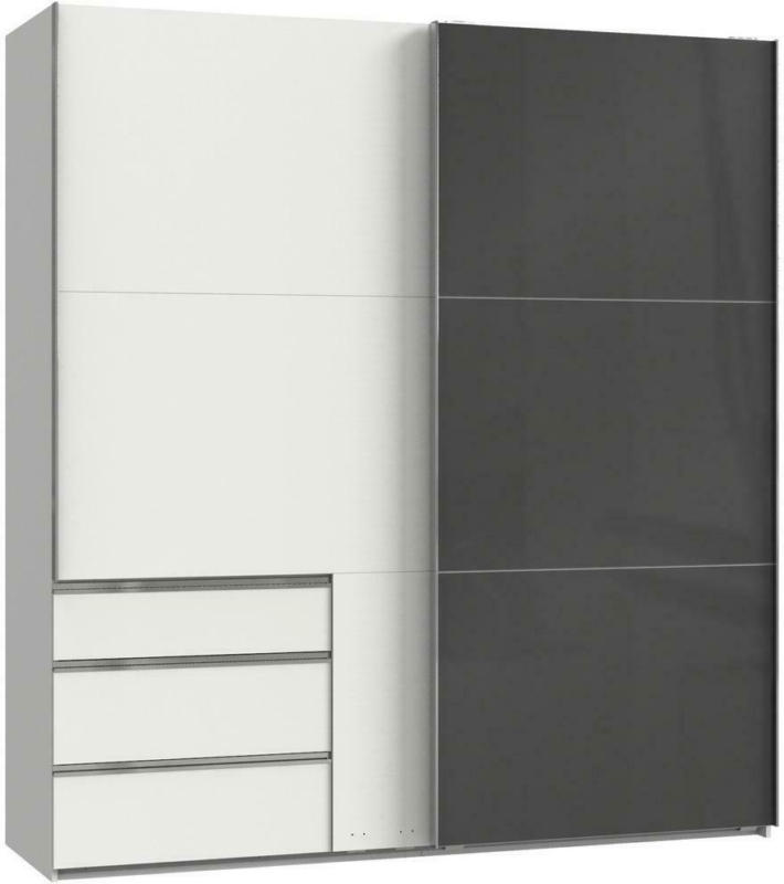 Schwebetürenschrank mit Laden B: 200 cm Level Grau/Weiß