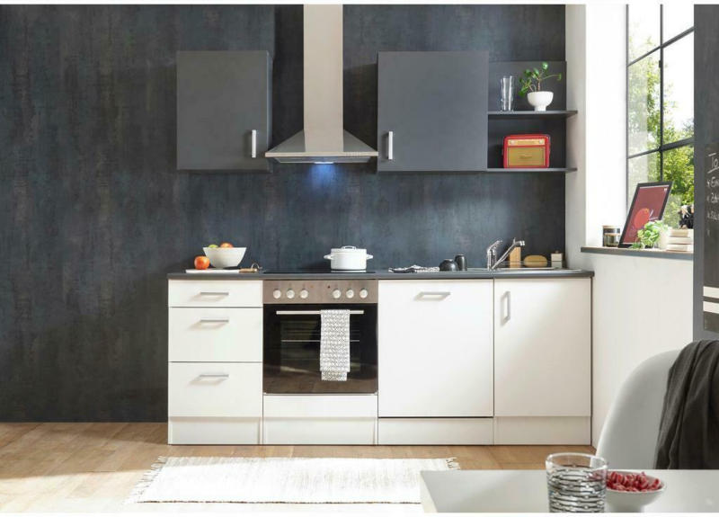 Küchenzeile Corner ohne Geräte 220 cm Weiß/Anthrazit