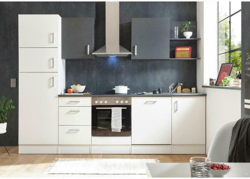 Küchenzeile Corner mit Geräten H: 211 cm Weiß/Anthrazit