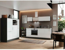 Küchenzeile mit Geräten B: 370 cm Grau/Weiß