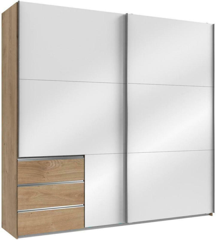 Schwebetürenschrank B: 250 cm Level Weiß/Eichefarben Dekor