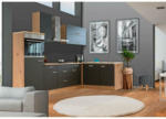 Möbelix Einbauküche Eckküche Möbelix Shadow mit Geräten 280x170 cm Grau/Eiche Dekor