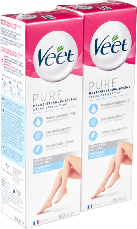 Crema depilatoria Veet, per pelli sensibili, 2 x 100 ml