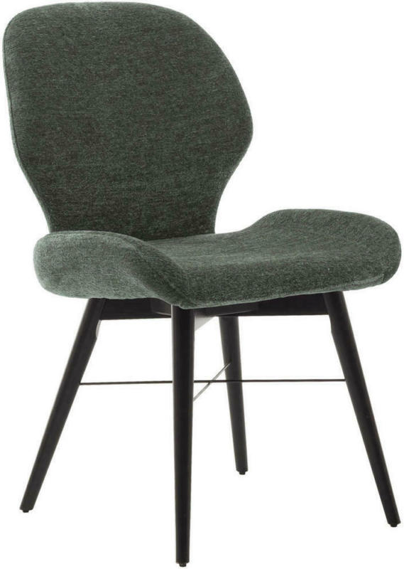 Stuhl in Holz, Textil Schwarz, Olivgrün