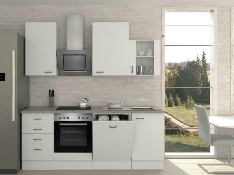 Küchenzeile Wito mit Geräten 220 cm Grau/Weiß Elegant