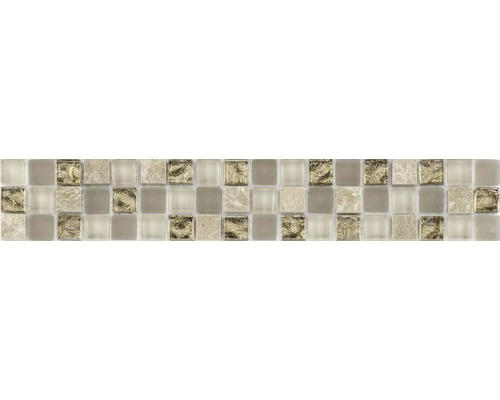 Glas Fliesenbordüre mit Naturstein 4,8x29,8 cm creme beige