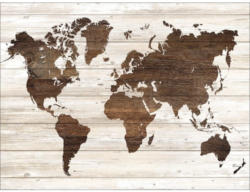 Leinwandbild Worldmap On Wood 57x77 cm