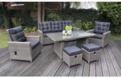 Gartenmöbelset Loungeset Dining 5 -Sitzer bestehend aus: Dreisitzer-Sofa 190x70x93 cm, 2 Sessel, 2 Hocker und Tisch inkl. Auflagen Polyrattan braun
