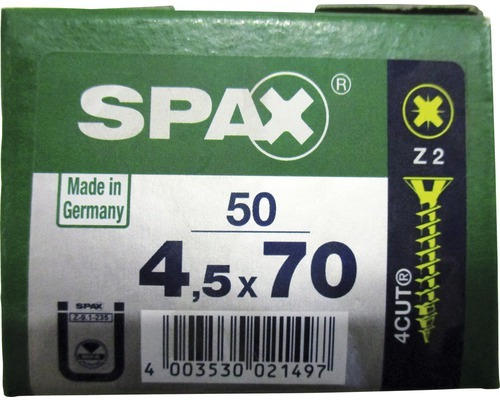 Spax Universalschraube Kreuzschlitz PZ 2, Senkkopf, Holz-Vollgewinde, 4,5x70 mm, 50 Stück