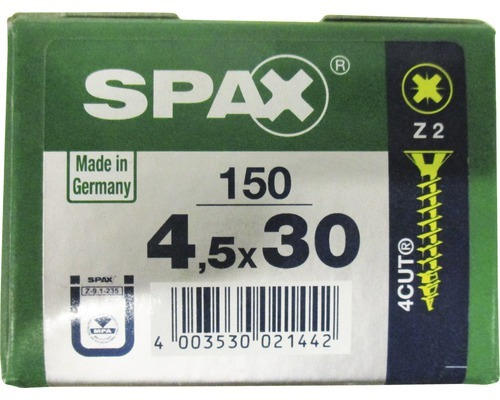 Spax Universalschraube Kreuzschlitz PZ 2, Senkkopf, Holz-Vollgewinde, 4,5x30 mm, 150 Stück