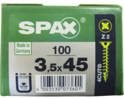 Spax Universalschraube Kreuzschlitz PZ 2, Senkkopf, Holz-Vollgewinde, 3,5x45 mm, 100 Stück