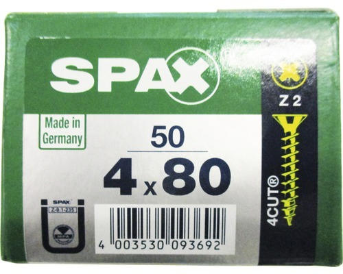 Spax Universalschraube Kreuzschlitz PZ 2, Senkkopf, Holz-Vollgewinde, 4x80 mm, 50 Stück