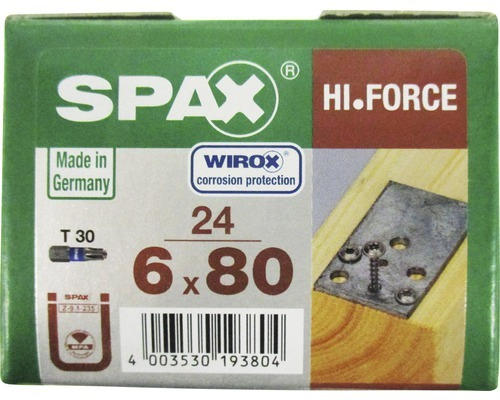 Spax Holzbauschraube Hi.Force, Tellerkopf T 30, Holz-Vollgewinde, 6x80 mm, 24 Stück