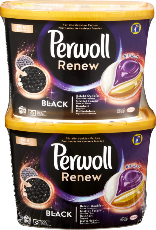 Perwoll Waschmittel Caps Black All-in-1, 2 x 28 cicli di lavaggio, 2 x 378 g