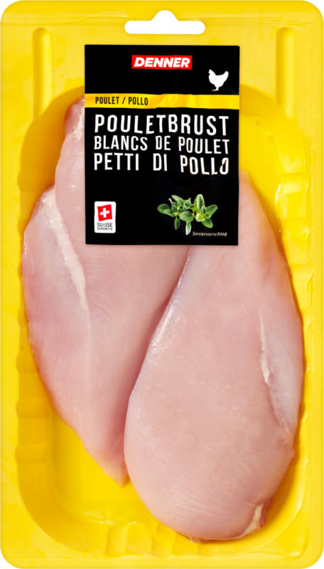 Denner Pouletbrust, 2 Stück, ca. 375 g, per 100 g