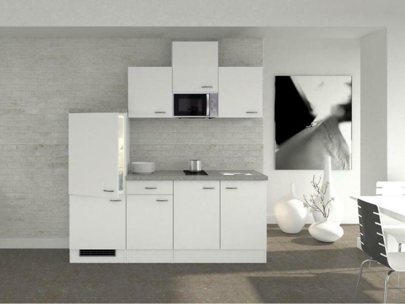 Küchenzeile Wito mit Geräten 210 cm Weiß/Grau Modern