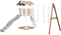 Spielturm axi Beach Tower mit Doppelschaukel Holz braun weiß Rutsche grau