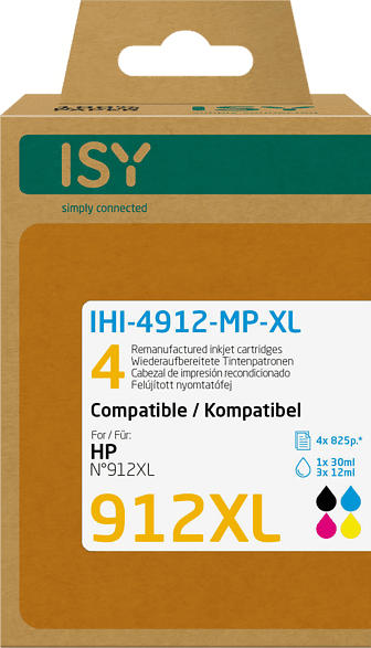 ISY Wiederaufbereitete Tintenpatronen IHI-4912-MP-XL Multipack HP 912XL
