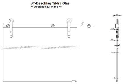 Schiebetürbeschlag Pertura Edelstah 1400 mml für Glastür Tildra 720 mm