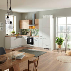 Einbauküche Eckküche Möbelix mit Geräten 175x305 cm Weiß/Eiche Dekor