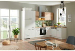 Einbauküche Eckküche Möbelix mit Geräten 305x175 cm Weiß/Eiche Dekor