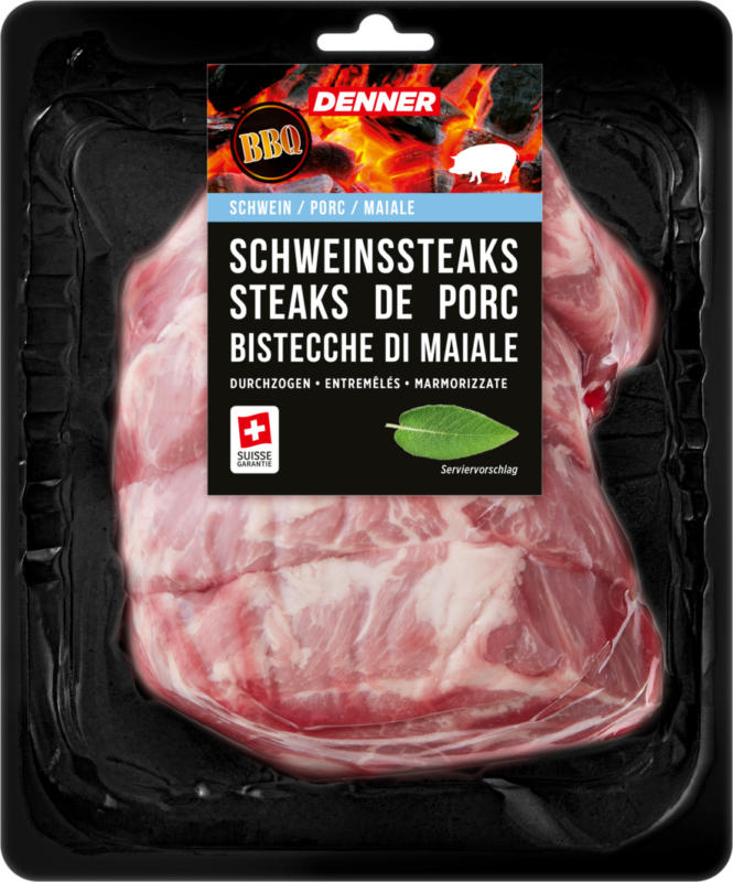 Denner BBQ Schweinssteak, durchzogen, 4 Stück, ca. 680 g, per kg