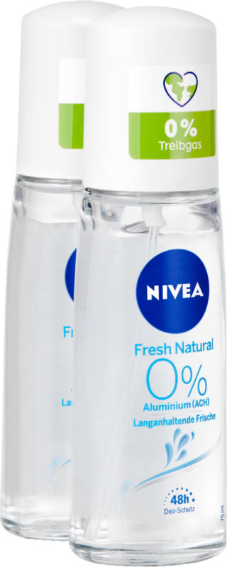 Déodorant spray Fresh Natural Nivea, 2 x 75 ml