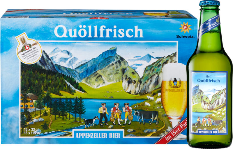 Bière blonde Quöllfrisch Appenzeller , 15 x 33 cl