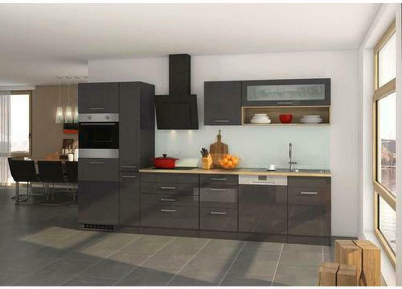 Küchenzeile Mailand mit Geräten 330 cm Anthrazit Hochglanz