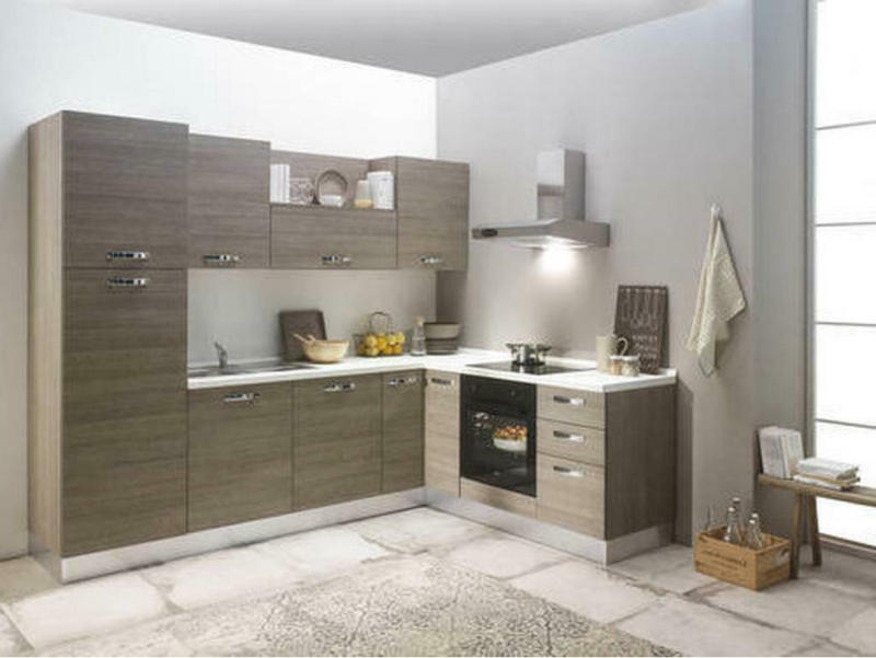Einbauküche Eckküche Möbelix Sofia mit Geräten 270x195 cm Weiß/Eiche Dekor