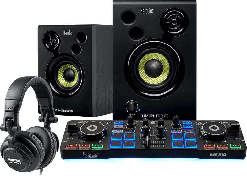 Hercules DJ Starter Kit - Controller + Aktivlautsprecher Kopfhörer