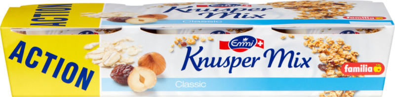 Yogurt croccante Knusper Mix Emmi, Muesli familia Classic, 3 x 150 g
