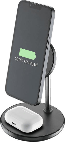Cellular Line Wireless Charger Mag Duo Stand, Schwarz; Kabellose 2-in-1-Ladestation