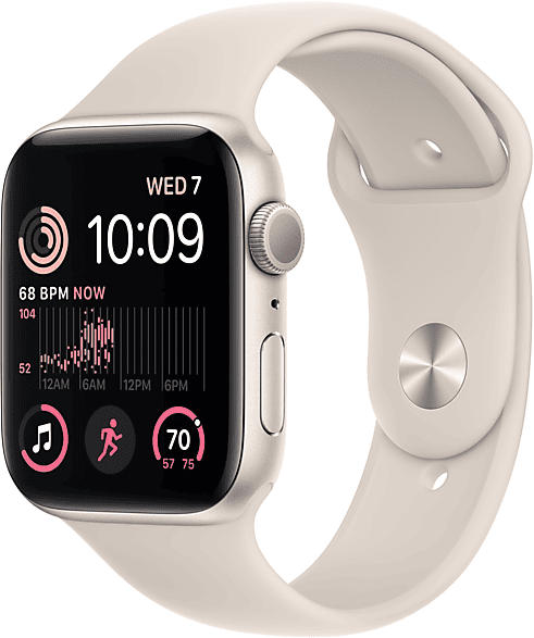 Apple Watch SE 2022 GPS 44mm Aluminium Polarstern Sportarmband; Smartwatch