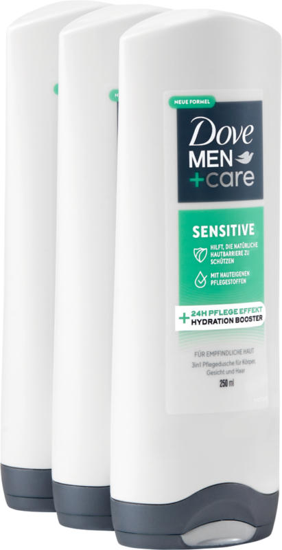 Doccia trattante Sensitive Dove Men + Care, 3 x 250 ml